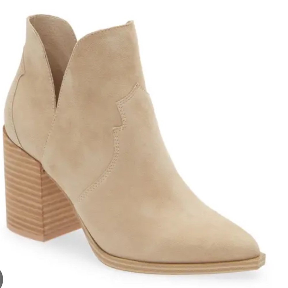 Chaya Pointed Toe Bootie In Sand Suede